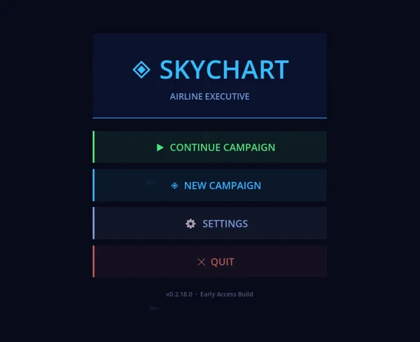 The SkyChart main menu with animated planes crossing the background map
